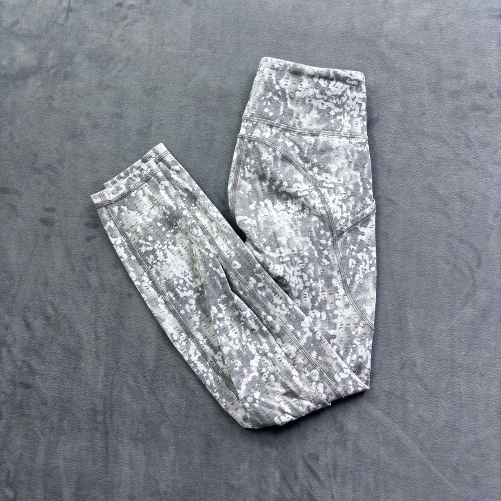 Lululemon High Rise Pocket Leggings Grey White Snow Wash Camo Size 2